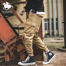SLOUPPG Мужская модная уличная одежда мужские спортивные штаны хлопковые брюки карго с лентами брюки с эластичным поясом шаровары для мужчин