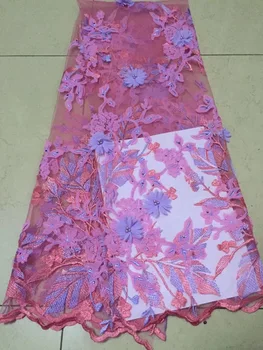 

Pink Purple lace fabric african lace fabric 2018 embroidered beads Applique tulle net lace french fabric for wedding dress