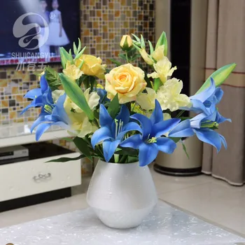 

SHUICANGYU Nordic Modern Contracted Style Creative Ceramic Vase Pot Home Tabletop Decro Blue Real Touch Lily Flowers Vases Sets