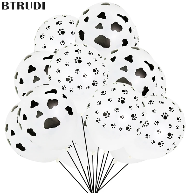 

BTRUDI 10pcs printed latex balloons white cow feet balloons happy birthday Children's Day party decoration accessories balloon