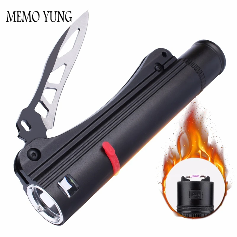 SKYFIRE Waterproof LED Flashlight with Rechargeable 18650 led battery self defense Knife USB charger and Arc Fire Lighter