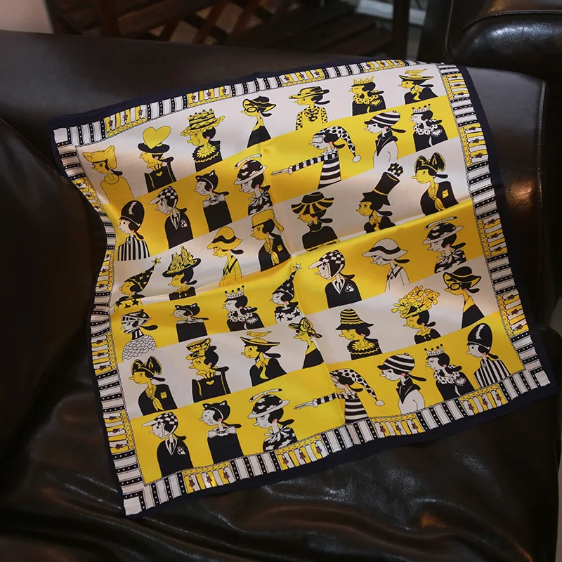 Высокое качество Ананас принцесса Шелковый шарф офис площадь желтый черный цифровой печати Шелковый шарф