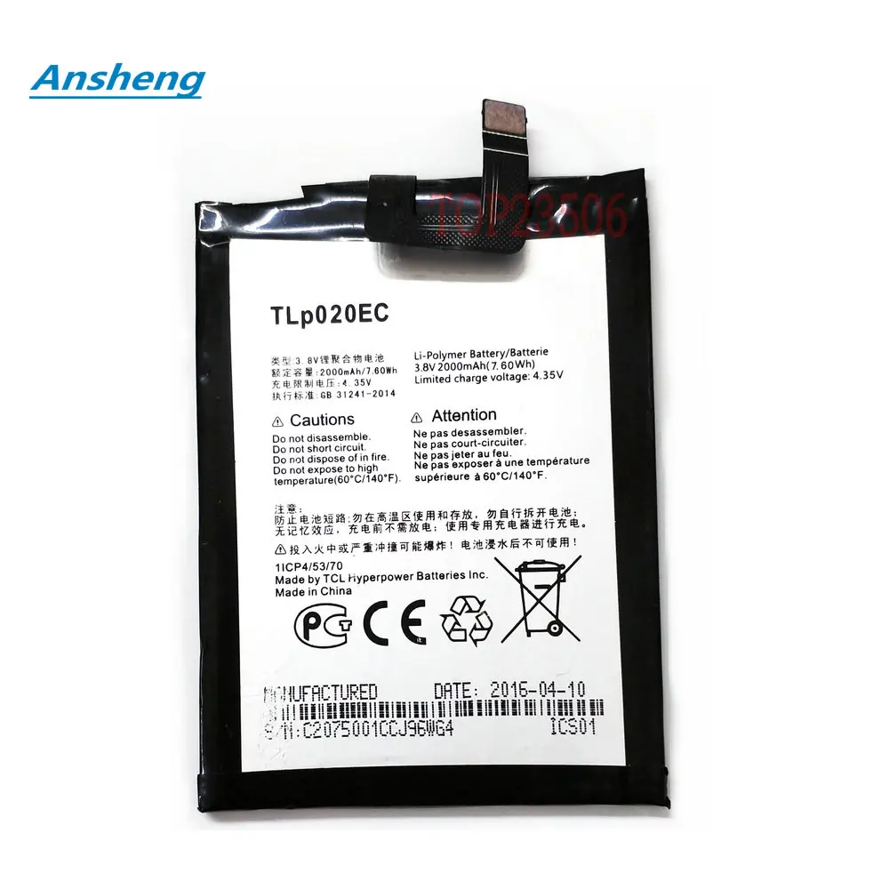 Высококачественный аккумулятор Ansheng 2000 мАч TLp020ECbattery для Alcatel One Touch POP UP 6044D |