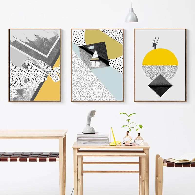 Simple Abstract Geometric Shapes Round Combination Canvas