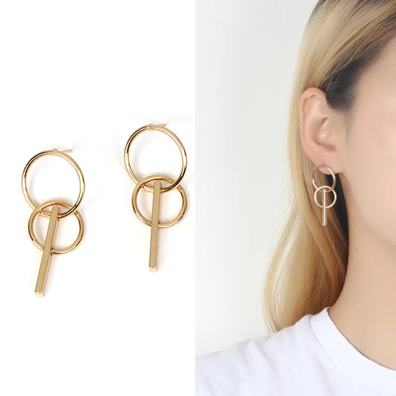 Simple Double Round Drop Earrings for Women Fashion Geometric Jewelry 2019 New Korean Metal Vintage Accessories RY78 | Украшения и
