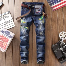 2019 Gothic jeans men 3d embroidery fashion brand design straight blue jeans male denim trousers plus size 29-38 homme trousers 2019 Gothic jeans men 3d embroidery fashion brand design straight blue jeans male denim trousers plus size 29-38 homme trousers