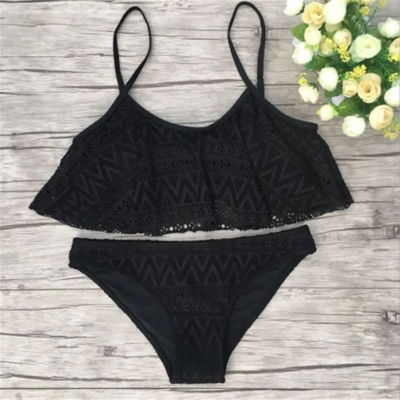 

Women Sexy Ruffled Bikini Set Swimwear 2018 New Push-Up Padded Beach Halter Bandage Swimsuit Bathing Suit