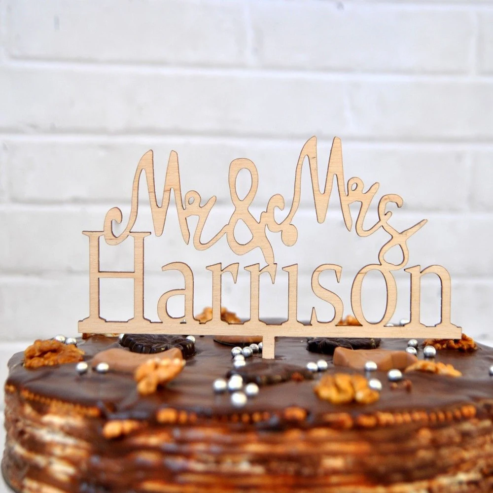 Personalized Wedding Cake Topper,custom Name  Mr and Mrs CakeTopper,Color wooden Cake Topper,wedding cake decorations (2)