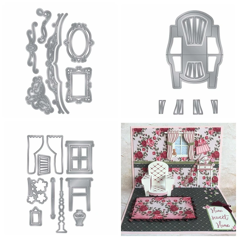 Chair Window Toilet Mirror Set Metal Cutting Dies Stencils for DIY Scrapbooking Embossing Decoration Card Crafts Die New 2019