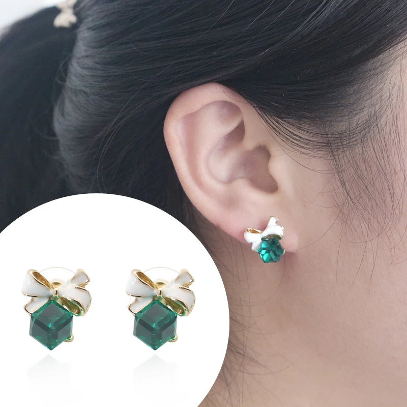 

Trendy Crystal Box Bowknot Stud Earrings For Women Girls Enamel Rosette Earings Cute Earring Jewelry Dropshipping Brincos