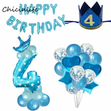 Chicinlife мальчик девочка 4th Happy Birhday украшение номер 4 шар День рождения корона шляпа 4 года День рождения принадлежности