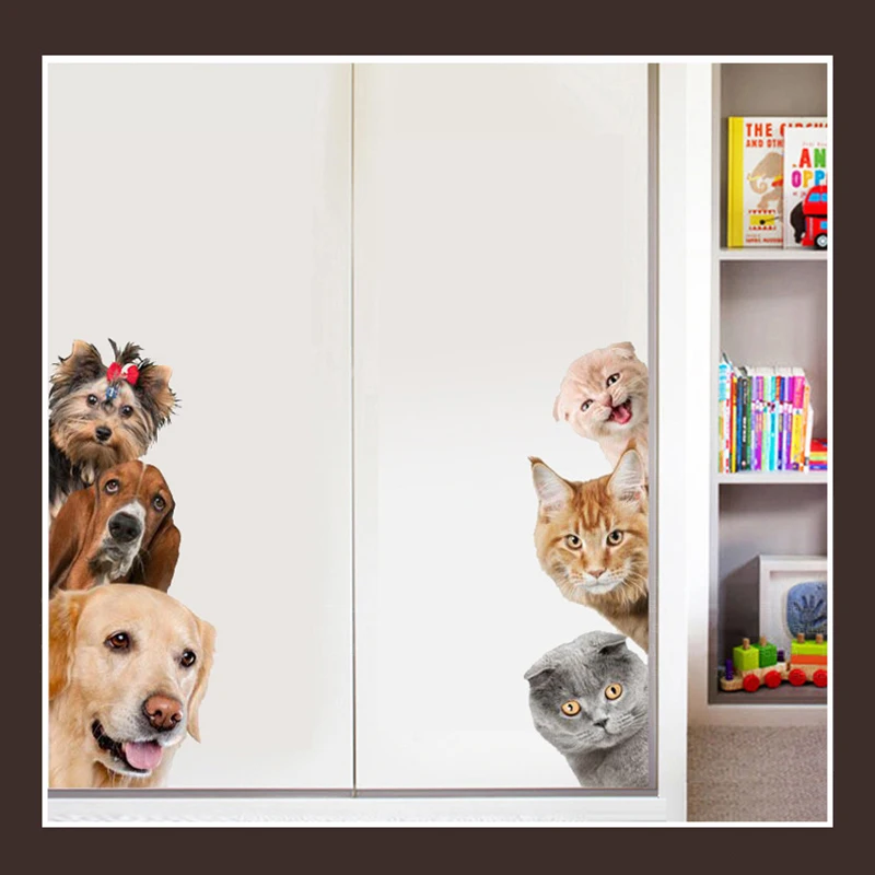 Милый 3D стикер на стену с кошкой DIY Съемные Животные наклейки на дверь s для детской комнаты спальни гостиной Декор стикер s