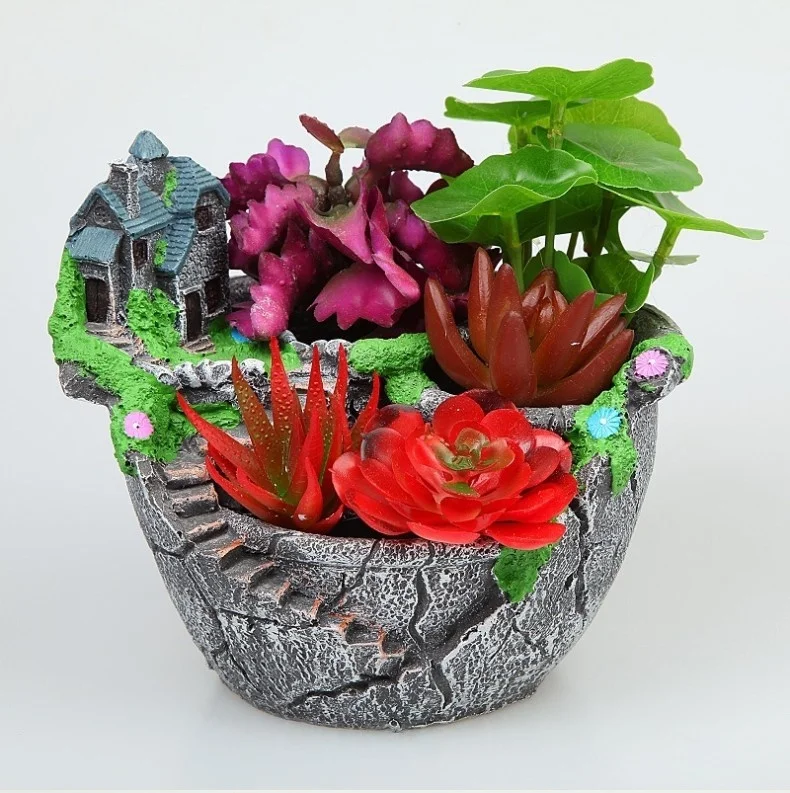 1pcs Flower Pot Resin Desktop Decor Garden Planter Bonsai