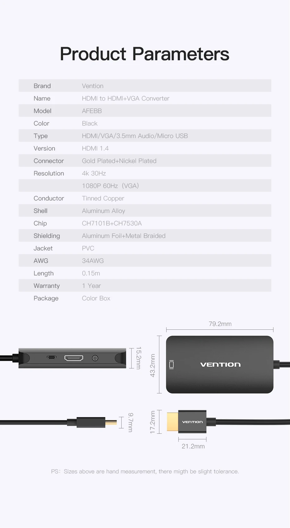 Vention HDMI to HDMI VGA Adapter for PS4 TV Box Raspberry pi 3 4K HDMI Splitter Digital Video Audio Converter HDMI VGA Cable