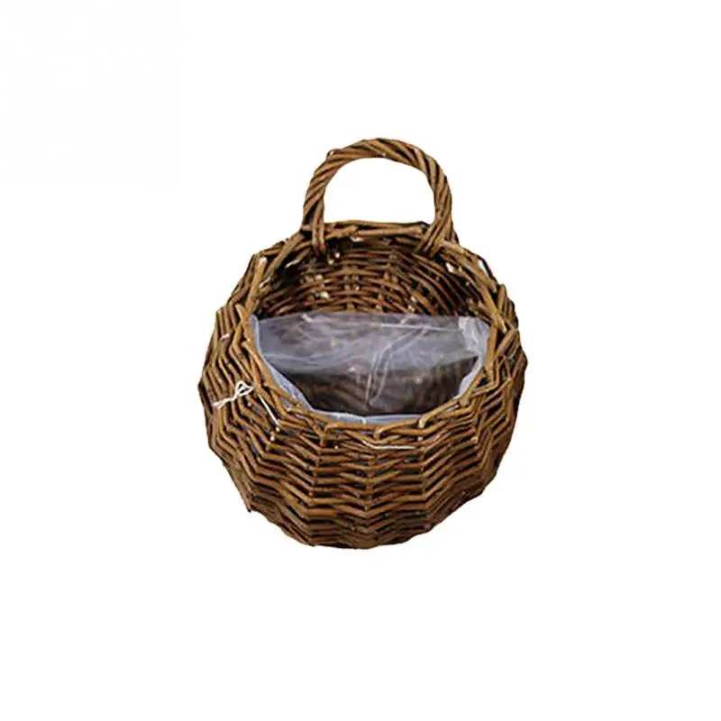 willow color S Плетеная Цветочная корзина из ротанга ручной работы, Зеленый цветочный горшок, ваза для растений, Настенная Корзина для сада - Цвет: willow color S