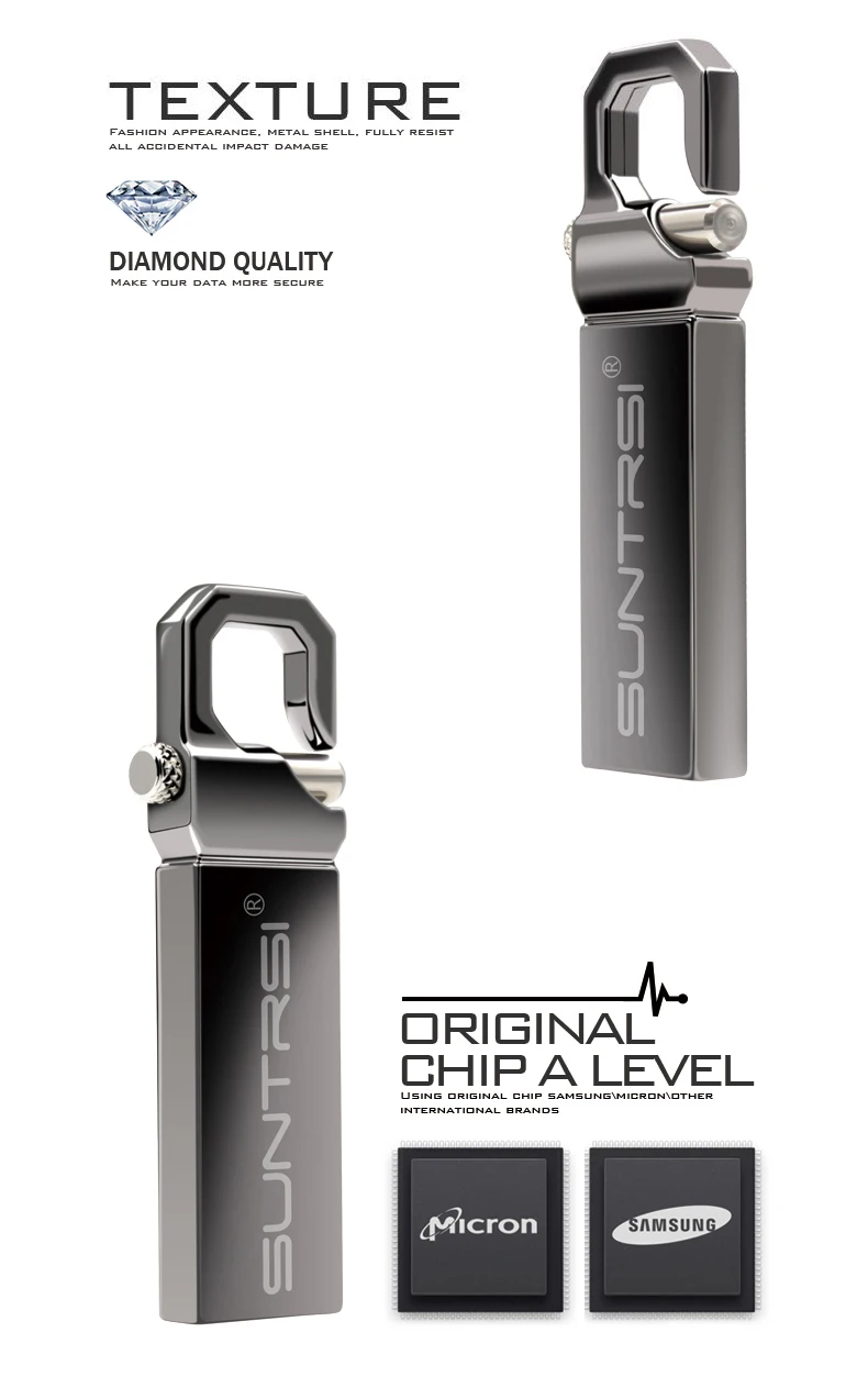 Suntrsi металлический USB флеш-накопитель 64 Гб Stain steel Pendrive waterproof High speed Pen Drive 4 ГБ 8 ГБ 16 ГБ 32 ГБ USB флеш-накопитель Drive