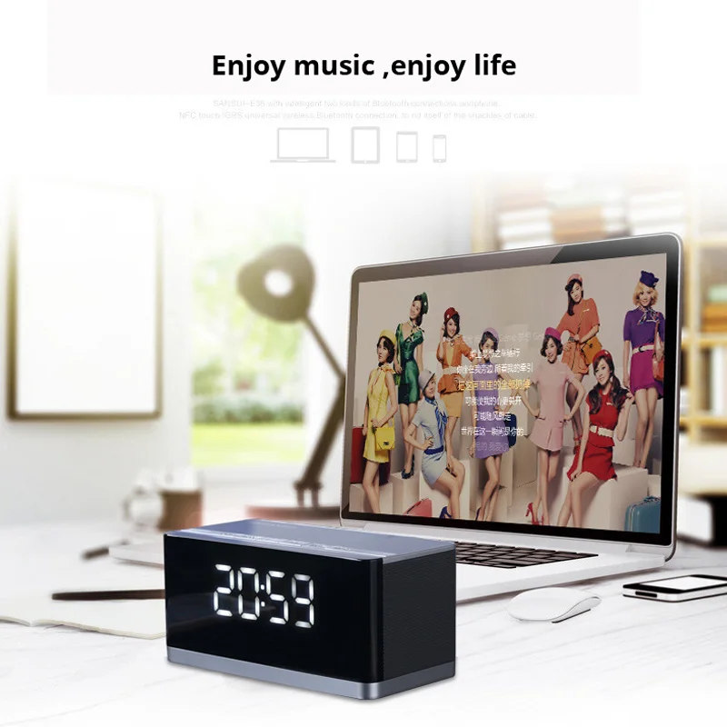 

10W bluetooth speaker wireless high quality portable stereo bass subwoofer led radio sound box clock Alarm tv soundbar boombox