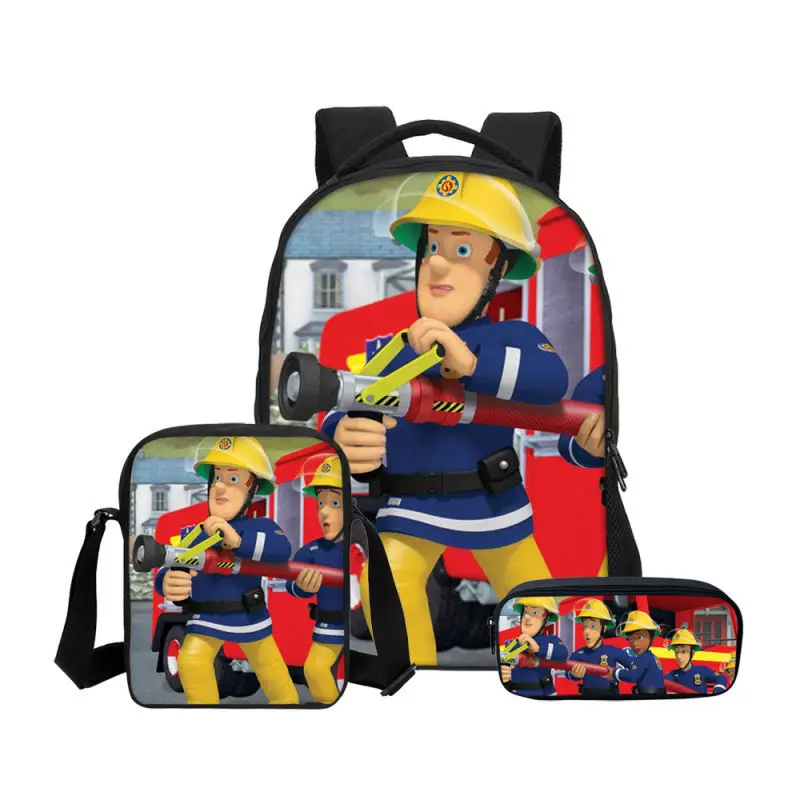 Fireman Sam Cartoon Backpack Kids School Book Bag Crossbody Bag Pen Case Lot 