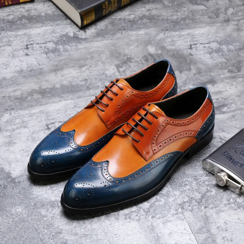 DESAI/Мужская официальная обувь; мужские туфли-оксфорды из натуральной кожи; Свадебная обувь с перфорацией типа «броги» для офиса; мужская обувь на шнуровке; zapatos de hombre