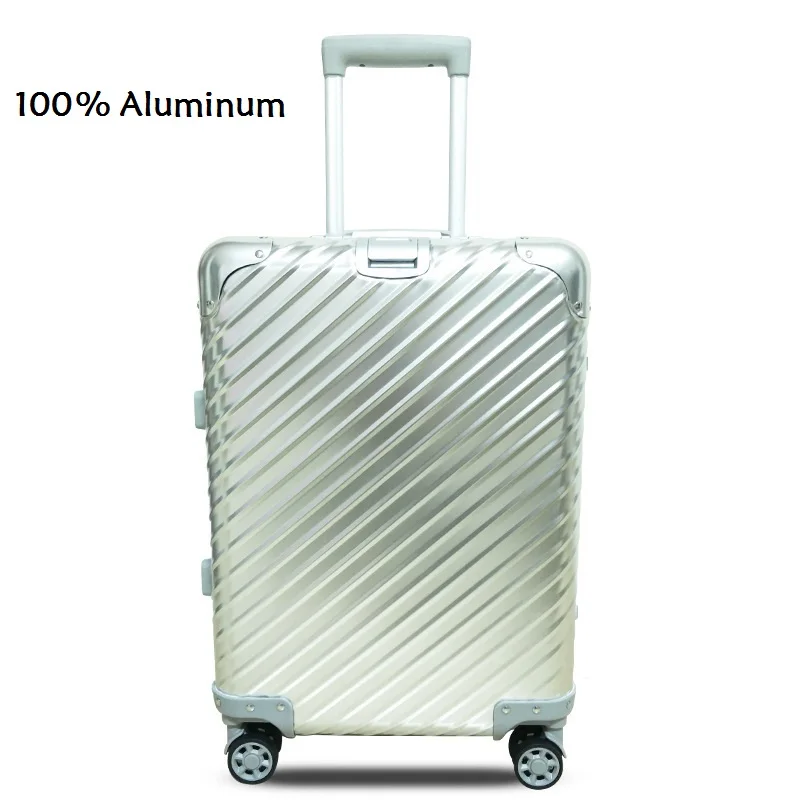 

20 24 inch twill 100% Aluminium TSA lock rolling luggage spinner metallic suitcase trolley bags