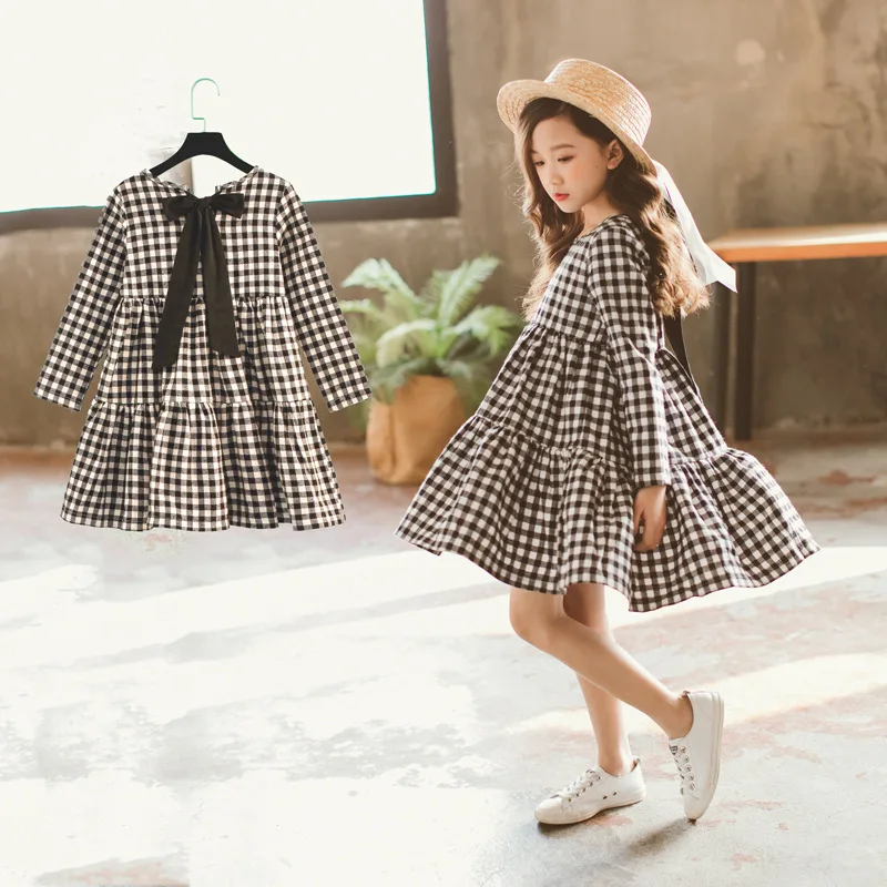 

2019 Autumn New Girls Dresses Children Cotton Dress Kids Plaid Dress Bow Baby Girls' Cotton Dress Toddler Clothes
