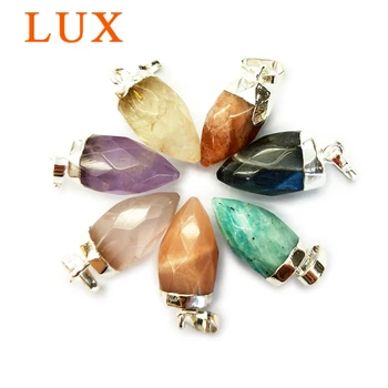 

LUX Natural gem stone Bullet Pendants silver plated Edges Charms silver copper amethysts amazonite citrines labradorites