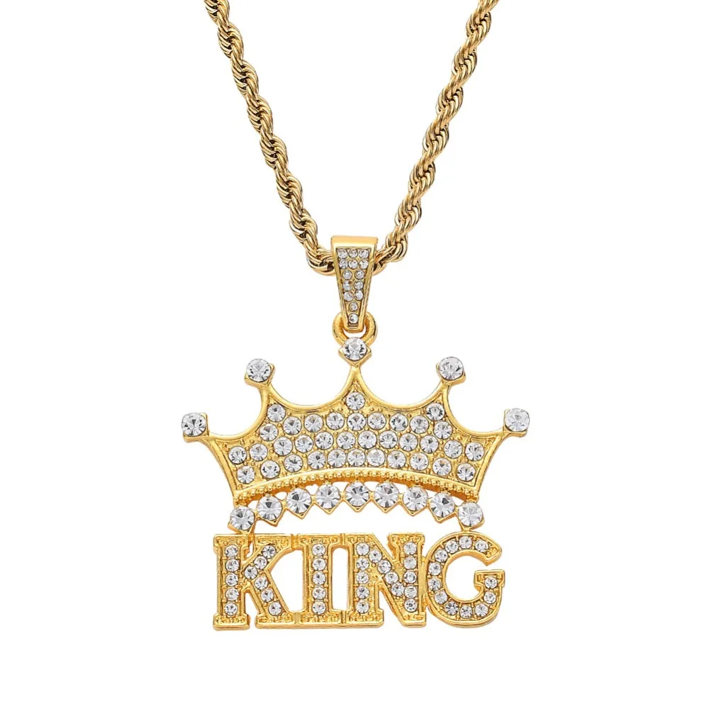 Мужчины Хип-хоп Iced out bling king of колье с кулоном Корона AAA Циркон Модные мужские подвески для хип-хопа ожерелье очаровательные подарочные украшения