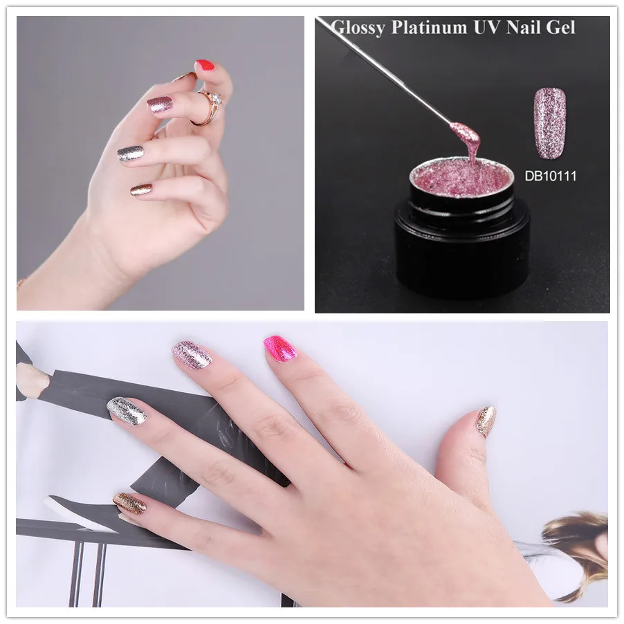 Monasi UV Gel Nail Polish 3D Glossy Platinum Glitter Gel Diamond Gold Bright Shiny Lacquer Brilliant Soak Off Nail Varnish