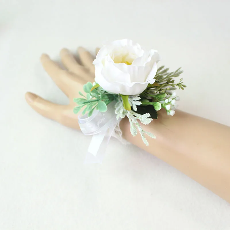 white roses wrist corsage bracelet wedding bridesmaid bracelet flower  (20)