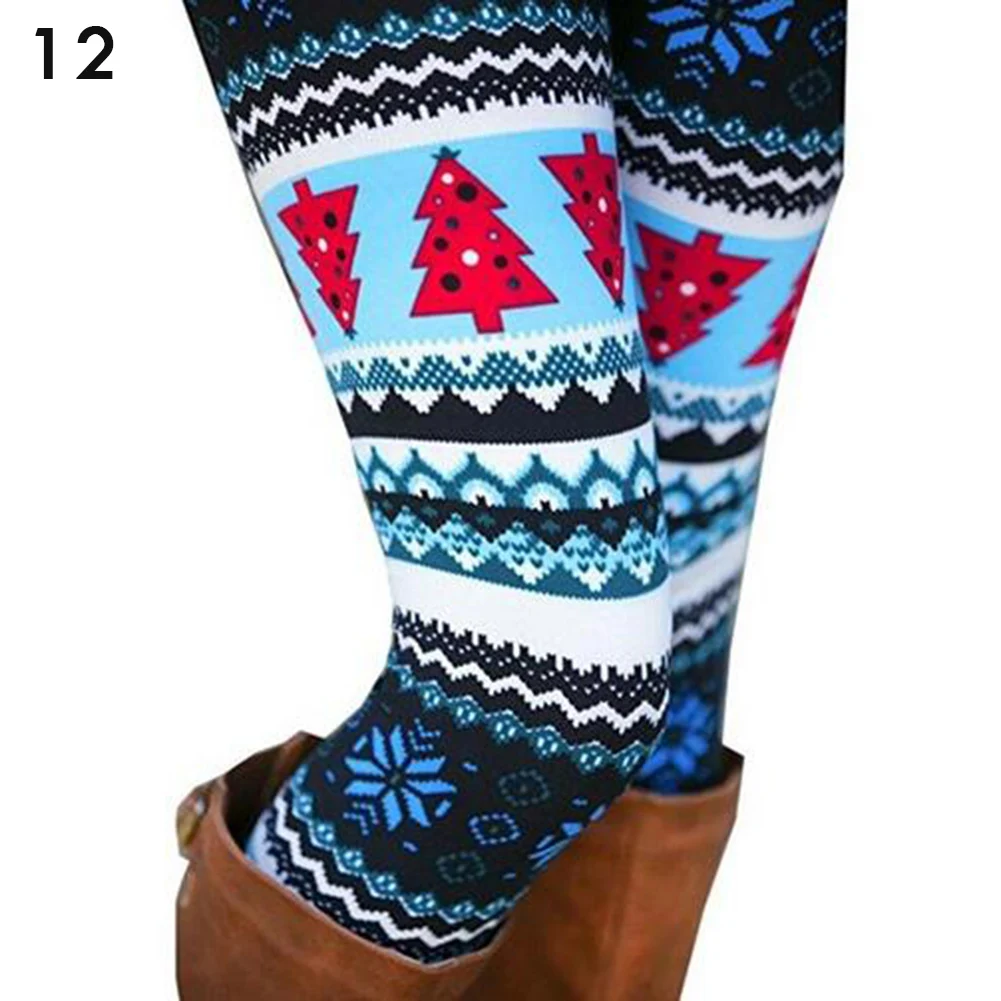Christmas Print Leggings Women Slim Fit Elastic Pants Elk Snowflakes Striped Harajuke Leggings Female Flowers Pants Xmas Gifts lululemon leggings