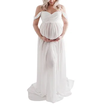 

2020 Summer Women Off Shoulder Short-sleeve one-shoulder dress Pregnants Sexy Photography Ruffled Nursing Long Maxi Dresses #LR1