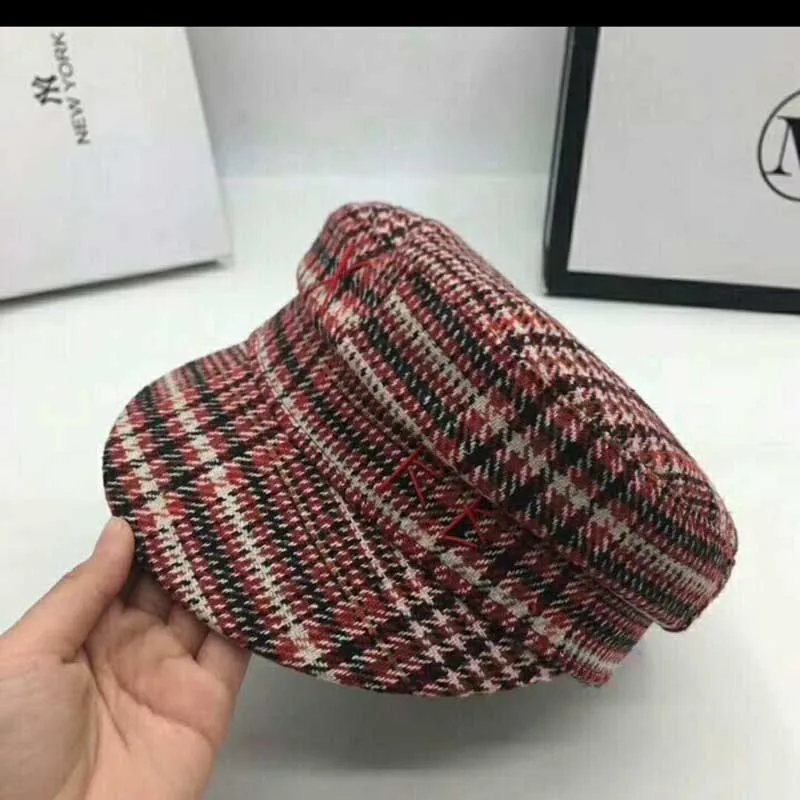 QDKPOTC New Spring Autumn Women Hat Fashion Houndstooth RB Military Hats Leisure Classic Flat Cap Female Beret Cap