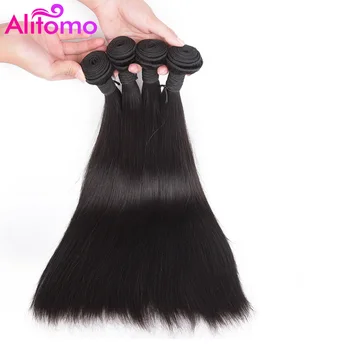 

Alitomo Brazilian Straight Hair Weave Bundles 100% Human Hair Bundles Natural Non Remy Hair Extensions 4 Bundles