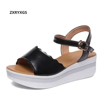 

2019 New Open Toe Summer Women Sandals Large Size Black White Student Wedge Sandals Shoes Woman Casual Fashion Sandals