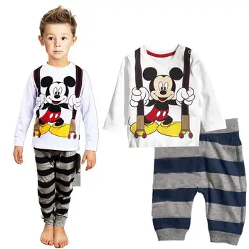 

Toddler Boys Pajama Sets Children Pajamas Clothing Set Baby Girls Mickey Cartoon Sleepwear Suit Kids Long Sleeved+Pant 2Pcs Set