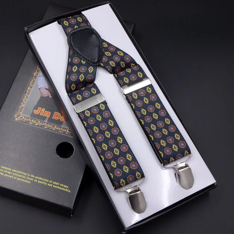 2017 Fashion Printed Suspenders Men Three Clips on Braces Vintage Mens