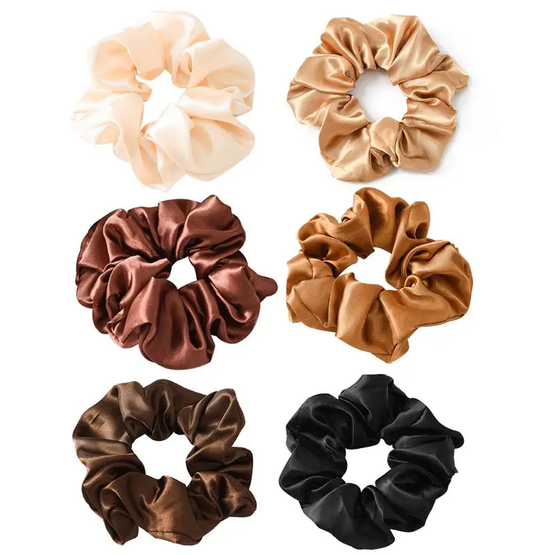 

Women Modern Large Intestine Shape Hair Rope Elegant Metallic Glitter Satin Ponytail Holder Ruched Band Scrunchies 6 Styles