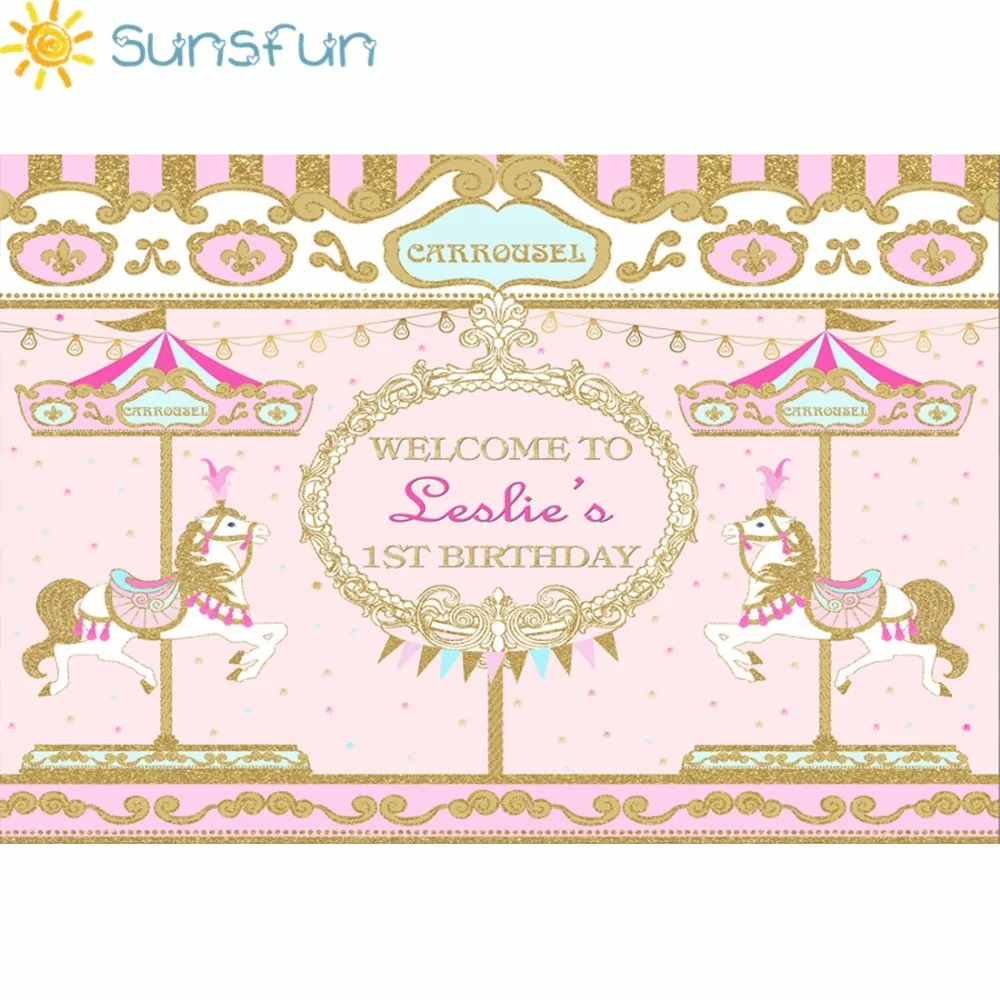 Sunsfun 7x5FT Красочный розовый и золотой карусель день рождения девушки фон фотостудия камера Fotografica Baby Shower 220x150 см