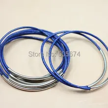 Браслет из натуральной кожи с золотым или Серебристая туба с акцентами богемного Штабелируемый браслет Королевского синего цвета