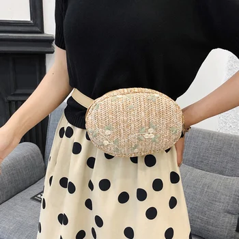 

2019 Straw Waist bag Girls Vintage Lace Flower Decor Women Summer Retro Straw Waist Fanny Belt Pack Chest Shoulder Crossbody Bag