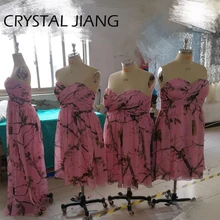 Long Chiffon Bridesmaid Gown Floral Printed Camo Bridesmaid Dresses Plus Size Pink pink random floral printed jacket