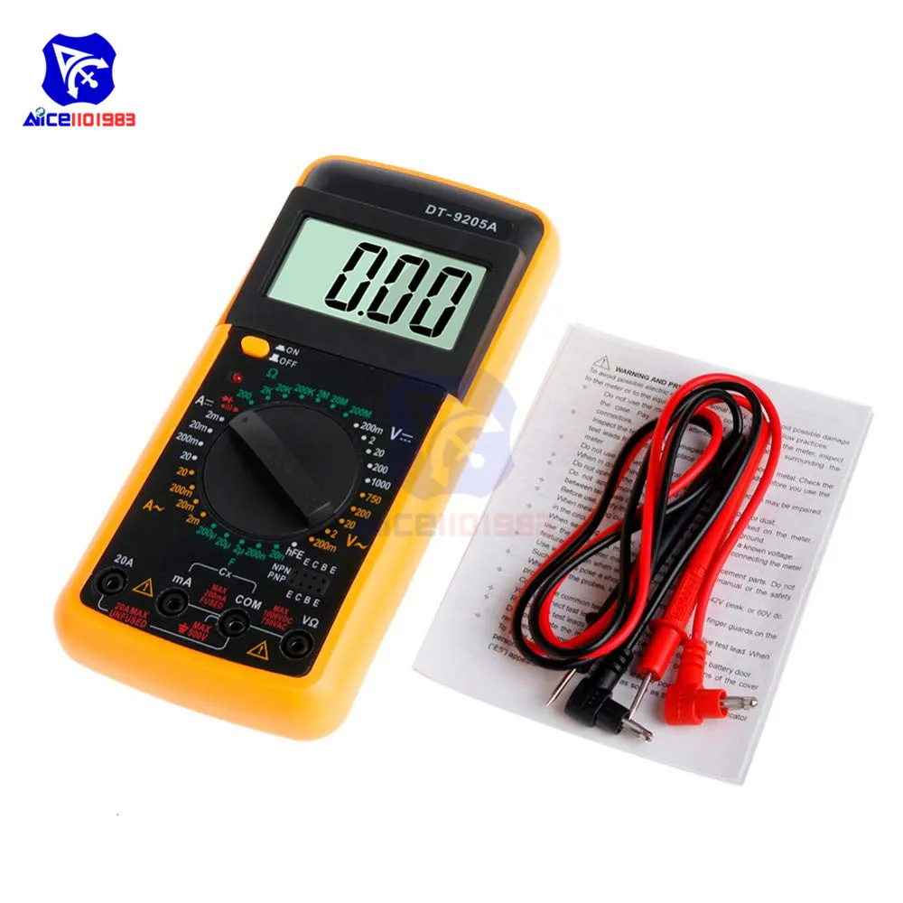 

Digital DT9205A Multimeter LCD AC/DC Ammeter Voltmeter Ohmmeter Resistance Capacitance Tester