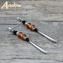 Anslow, новинка, модные ювелирные изделия, очаровательные стеклянные бусины, черные кожаные женские и мужские серьги, подарок для девушек LOW0090AE