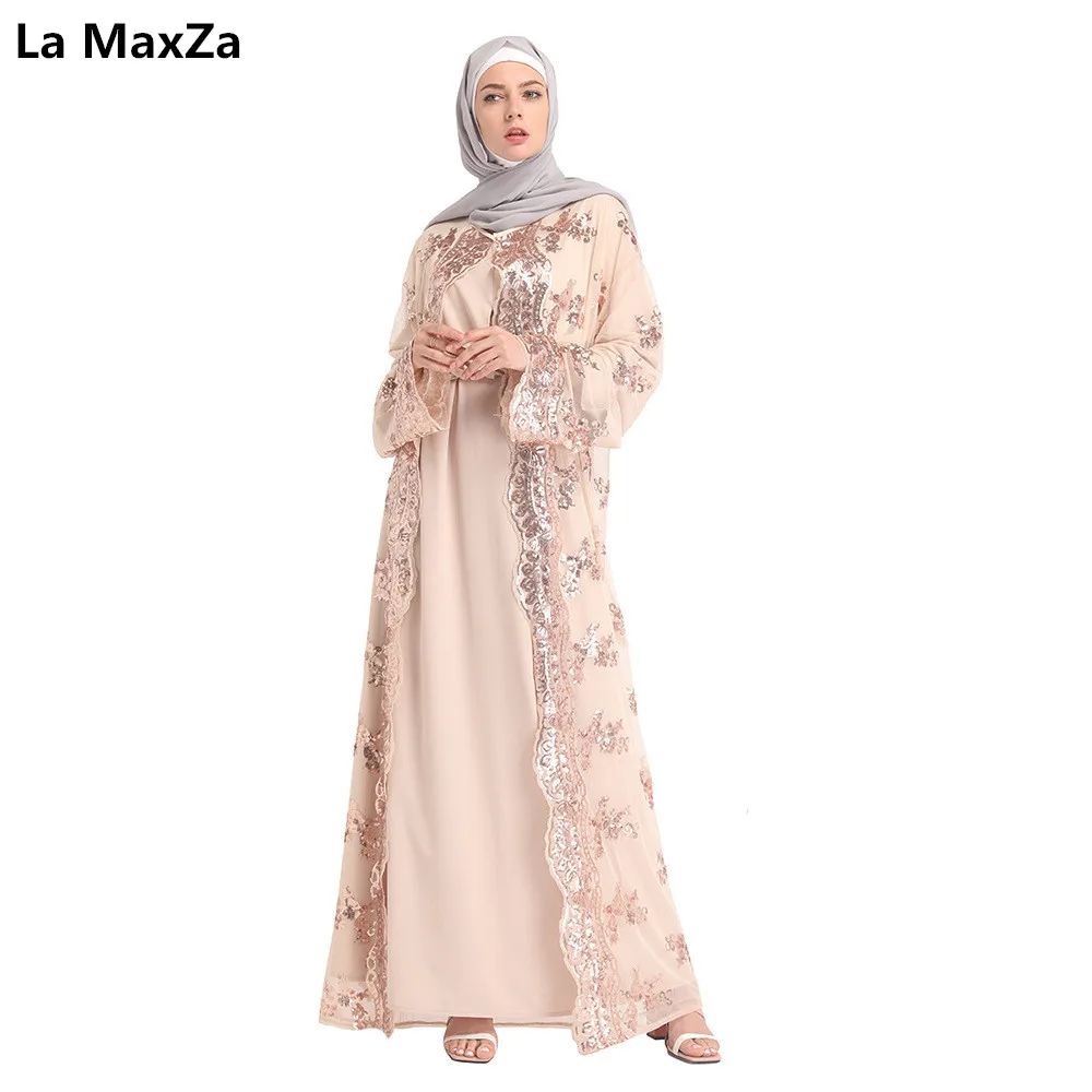 

2019 women open Abaya Dubai Luxury Sequins Muslim Dress Ramadan islamic clothing black white caftan marocain turkish long kimono