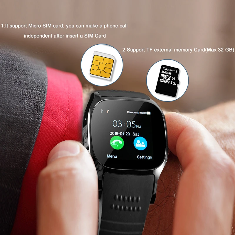 TORNTISC Смарт часы T8 часы телефон шагомер reloj часы inteligente телефон батарея поддержка SIM TF карта камера для Android