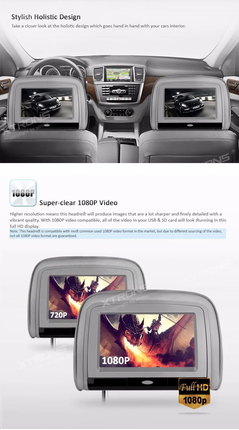 Top 2x9" Grey Car Headrest DVD Player with Buit-in HDMI Port with 2 IR Headphones (Black & Beige Optional) 3