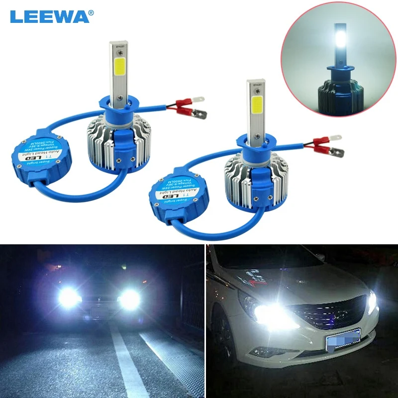 Leewa 2 шт. яркий H1 6000 К 48 Вт 5200lm автомобиля светодиодный Фары для автомобиля УДАРА фишек автомобилей туман Лампочки света с вентилятором # ca1426