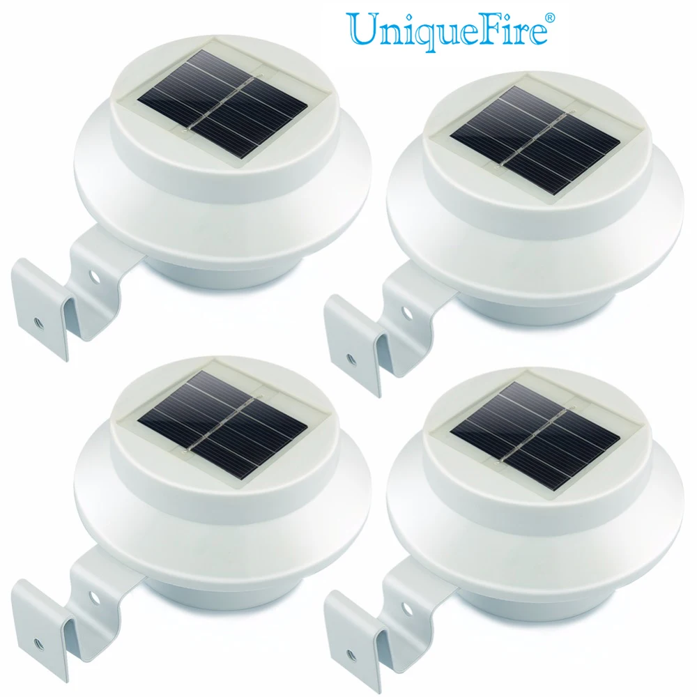 UniqueFire 4Pcs Lot 3 LED Solar Lamp Outdoor Porch Yard Wall LED Light Gutter Fence Backyard