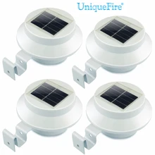 UniqueFire 4Pcs Lot 3 LED Solar Lamp Outdoor Porch Yard Wall LED Light Gutter Fence Backyard