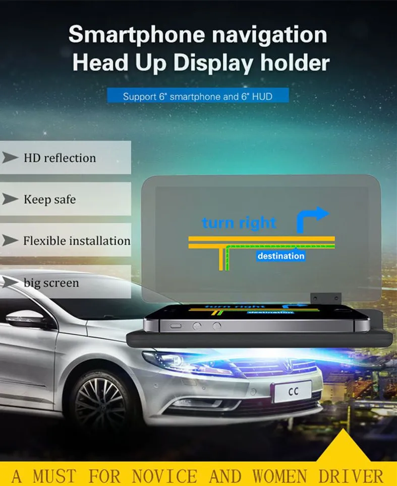 Макс 6 дюймов HD отражатель для автомобиля HUD gps навигация проектор изображение-держатель смартфона H6 HUD Дисплей Автомобильный кронштейн